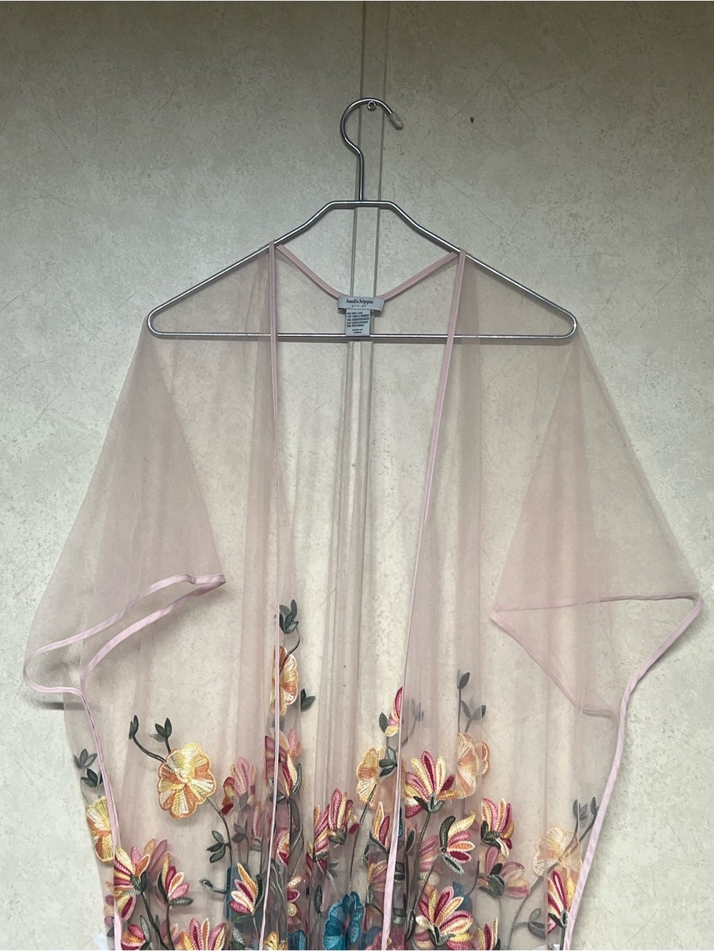 Haute Hippie pink sheer floral embroidered kimono with fringe trim - Picture 5 of 11